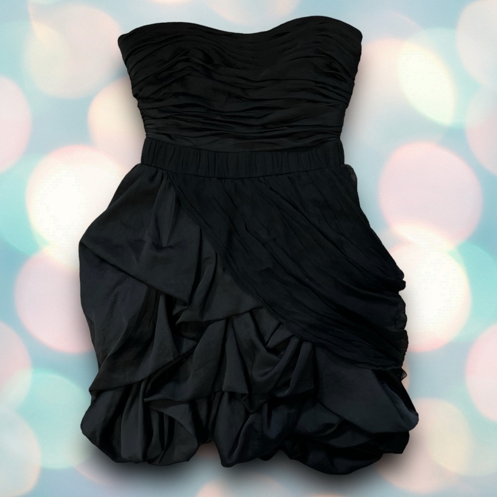 bebe Women’s Y2K Black Strapless Formal Bubble Ruched Tulle Mini Dress Size XS - Picture 3 of 8